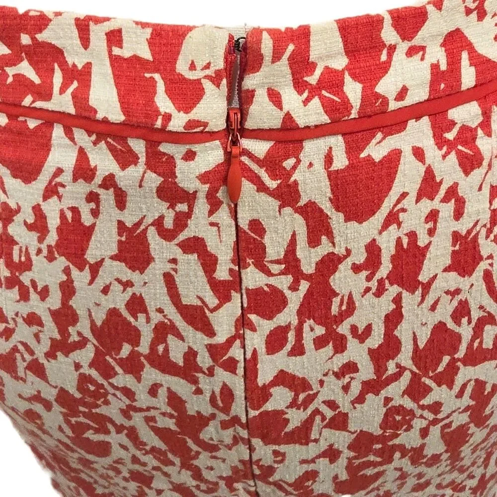 Halogen Womens Size 6 Coral Red Ivory Abstract Floral Pencil Skirt Lined Stretch